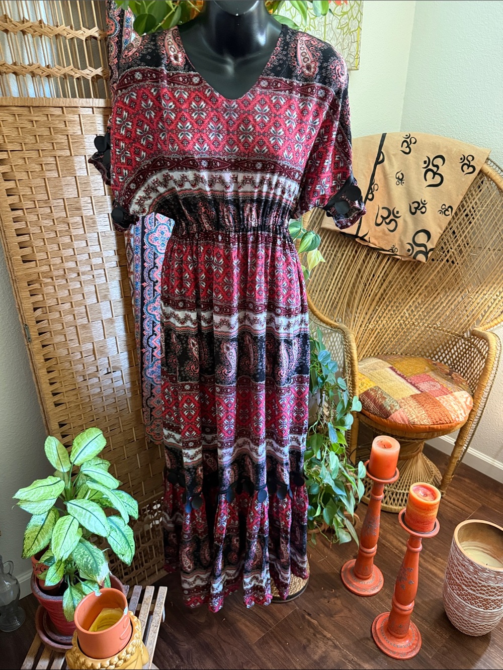 Boho Maxi Dress in Red Patterned Print